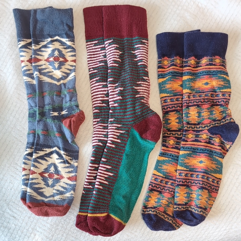Aztec Patterned Men's Socks Trio - Multicolor